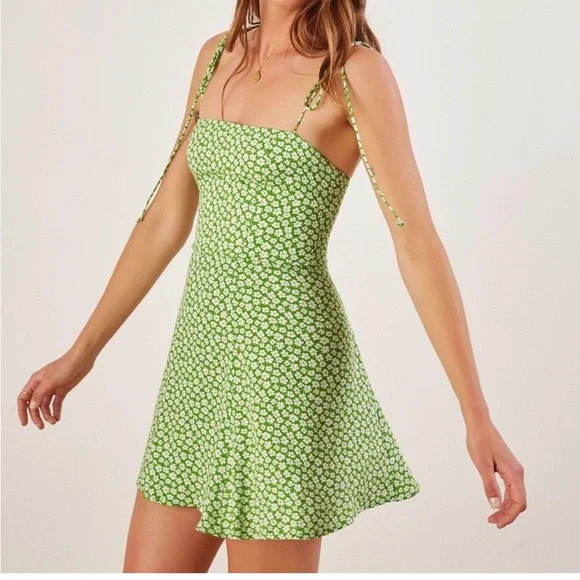 Reformation | Dresses | Reformation Presley Green Daisy Floral Mini Fit And  Flare Dress 4 | Poshmark